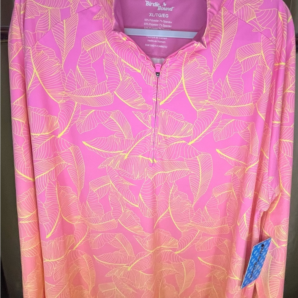 Golf Birdies Pink and Yellow Leaf Pattern Zip Up Sweater
